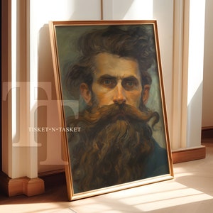 Portrait de peinture à l&#39;huile de style vintage jeune homme barbu | Art mural vertical imprimable en téléchargement numérique