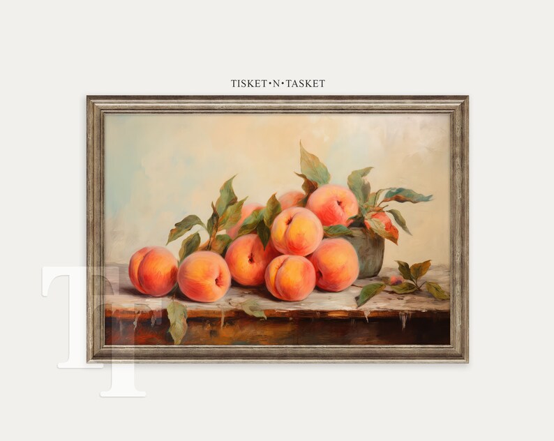 Still Life Oil Painting of Peaches Vintage Style Digital Download Printable Kitchen Wall Art image 4