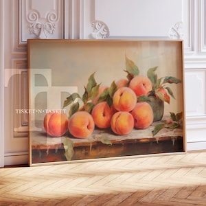 Still Life Oil Painting of Peaches Vintage Style Digital Download Printable Kitchen Wall Art image 1