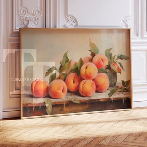 Still Life Oil Painting of Peaches Vintage Style | Digital Download Printable Kitchen Wall Art