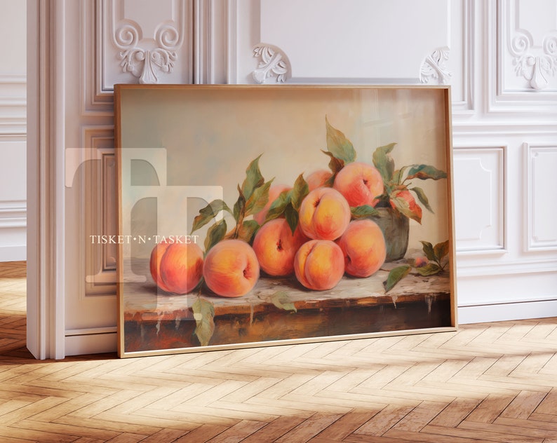 Still Life Oil Painting of Peaches Vintage Style Digital Download Printable Kitchen Wall Art image 1