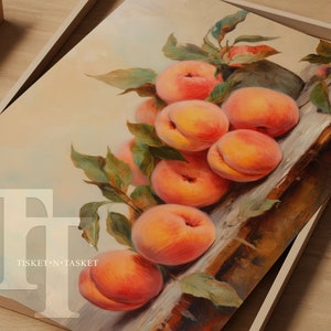 Still Life Oil Painting of Peaches Vintage Style Digital Download Printable Kitchen Wall Art image 3