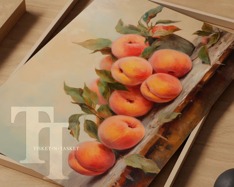 Still Life Oil Painting of Peaches Vintage Style Digital Download Printable Kitchen Wall Art image 3