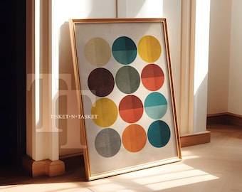Colorful Retro Mid Century Modern Abstract Geometric Circles Print: Printable Wall Art (Digital Download)