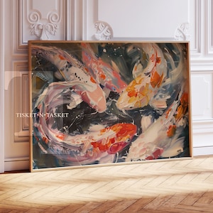 Koi Fish Painting, Abstract Colorful Japanese | Digital Download Printable Wall Art