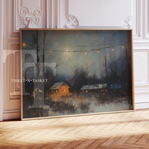 Outdoor Glowing Night Lights Landscape Painting | Digital Download Printable Wall Art