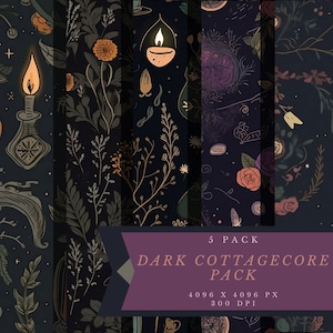 Mörk förtrollning: Gothic Cottagecore digitala mönster, sömlösa mönster för digitalt papper, tyg, tapeter och hantverk