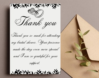 Bridal shower thank you cards, thank you card, printable thank you, greeting card, digital download, thank you card digital download