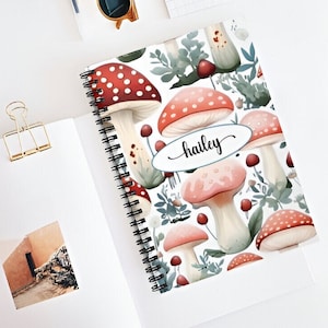 Personalized notebook, mushroom forest, personalized journal, Cottage core, mushrooms, woodland, nature journal,  Spiral Notebook/Ruled Line