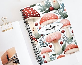 Personalized notebook, mushroom forest, personalized journal, Cottage core, mushrooms, woodland, nature journal,  Spiral Notebook/Ruled Line