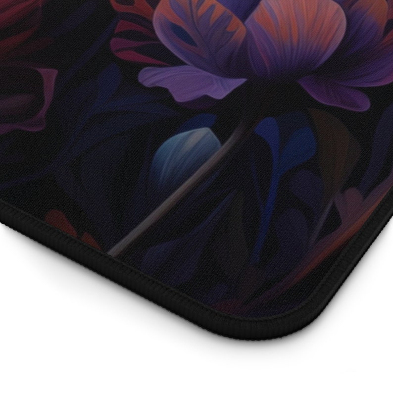 nouveau floral boho Desk Mat, cottage core mouse pad, Desk pad flowers, botanical desk accessories, boho, teal, purple, magenta, rose office image 4