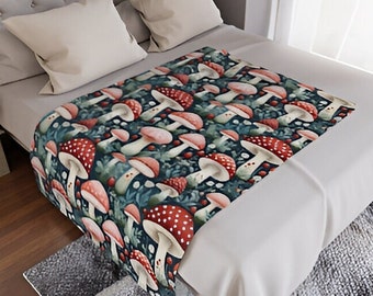 Blue Magic Mushrooms Minky Blanket, Woodland forest blanket, Woodland baby minky, Forest Scene, Mushroom, fungus, woodland decor gift