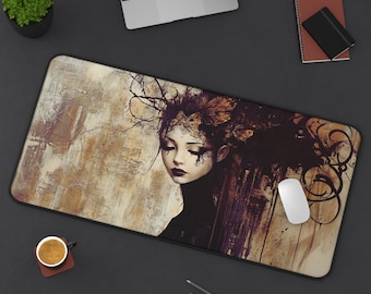 fashion model Desk mat, nouveau mousepad, trees, office accessories,desk accessories, goddess mousepad, forest office decor,woodland animals