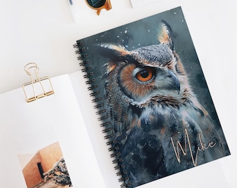 Personalized owl notebook, dad gift, journals, bird notebooks, ornithology gift, personalized journal, bird lover, custom Spiral Notebook