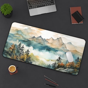 foggy mountain landscape desk mat, mystical mountains mouse pad, Desk pad , desk accessories, office accessories, serene mountains mousepad