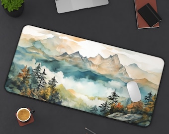 foggy mountain landscape desk mat, mystical mountains mouse pad, Desk pad , desk accessories, office accessories, serene mountains mousepad