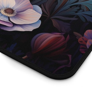 nouveau floral boho Desk Mat, cottage core mouse pad, Desk pad flowers, botanical desk accessories, boho, teal, purple, magenta, rose office image 8