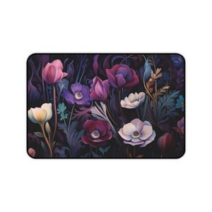 nouveau floral boho Desk Mat, cottage core mouse pad, Desk pad flowers, botanical desk accessories, boho, teal, purple, magenta, rose office image 6