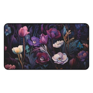 nouveau floral boho Desk Mat, cottage core mouse pad, Desk pad flowers, botanical desk accessories, boho, teal, purple, magenta, rose office image 10
