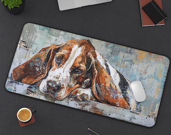 Basset Hound desk mat, Hush Puppy mousepad, office decor, desk accessories, office accessories, hush puppy, bassets, hound dogs gifts, dogs
