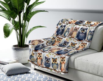 owl blanket super soft sherpa fleece, owls blanket, forest animals blanket, woodland owls blanket, bird lovers blanket Sherpa Fleece Blanket