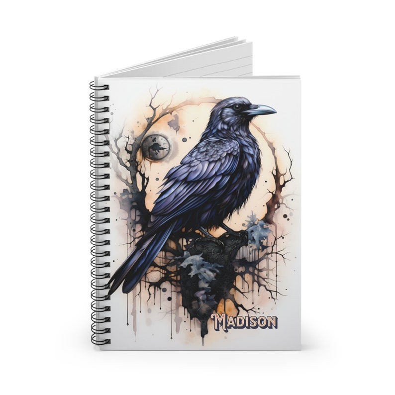Crow, gothic, Spiral Notebook, Ruled, back to school, gift for bird lovers, Christmas present, Crows, journal, ornithology, crows notebook image 2