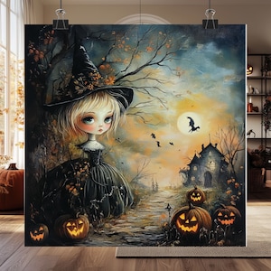 Cute Witch Poster, Witchy Wall Art, Halloween Poster, Wiccan, haunted house, Witch Art Print, Witchy Gift, Spooky art,Matte Square Poster