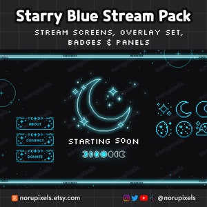 Blue Starry Sky Twitch Stream Pack | Celestial Space stream Overlay, Badges, Panels | Vtuber Friendly