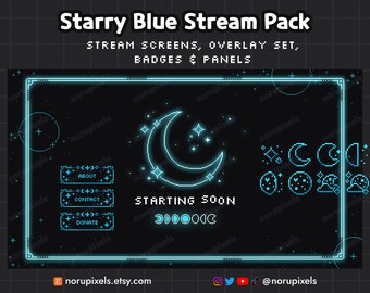Blue Starry Sky Twitch Stream Pack | Celestial Space stream Overlay, Badges, Panels | Vtuber Friendly