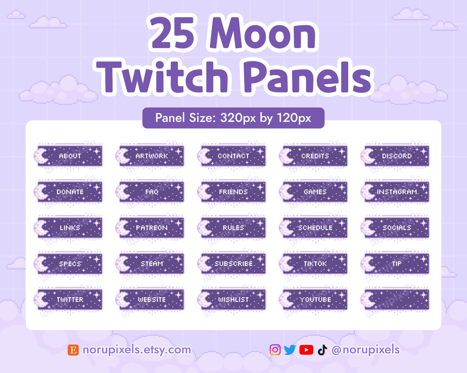 Pixel Moon Twitch Panels | Celestial Moon Stream Panels | 8 Bit Pixel ...