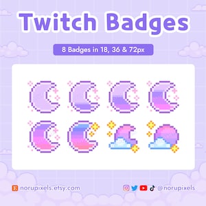 Pastel Purple Moon Twitch Sub Badges | Moon Bit Badges |  Premade badges for Twitch streams
