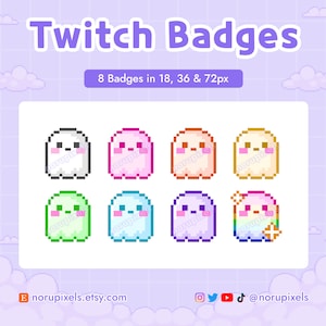 Kawaii Ghost Marshmallow Twitch Sub Badges | Cute Ghost Bit Badges | Pixel sub badges for Twitch streams
