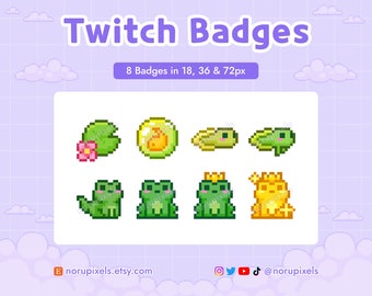 Pixel Frog Twitch Sub Badges | Frog Bit Badges |  Premade badges for Twitch streams