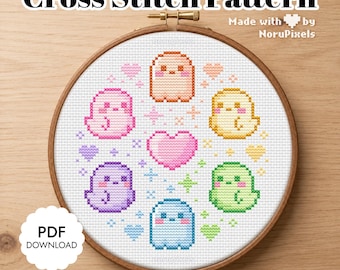 Pastel Ghosts Cross stitch Pattern | Rainbow Xstitch Chart PDF