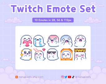Kawaii Pixel Ghost Emote Set for Twitch Stream | Premade Twitch Emotes Pack | Twitch Halloween theme Spooky Emotes