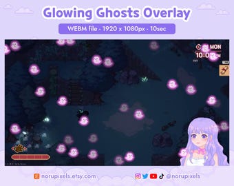 Glowing Pink Ghosts Twitch Stream overlay for Raid alert | Kawaii Halloween Stream Decoration