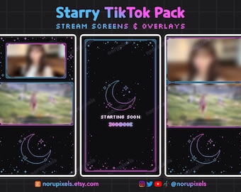 Paquete de transmisión de Tiktok con estrellas celestiales / Superposiciones de transmisión en vivo de Tiktok negras / Superposición vertical para OBS Tiktok Live