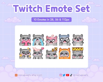 Pixel Raccoon Emote Set for Twitch Stream | Premade Twitch Emotes Raccoon