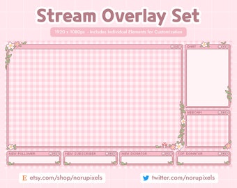 Rosa Cottagecore Stream Overlay Set för Twitch | Skogsestetisk blommig svamp | Webcam-gränser | Anpassningsbar overlay Vtuber-vänlig