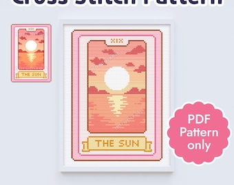 Sun Tarot Card Cross Stitch Pattern PDF | Sunset Cross Stitch PDF | Tarot Cross Stitch