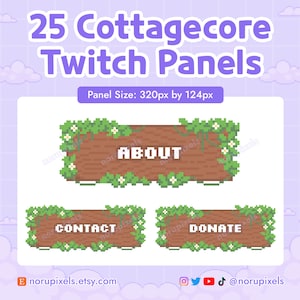Painéis de madeira Cottagecore Twitch Painéis de fluxo | Painéis de fluxo de plantas aconchegantes | Pixel Art de 8 bits para Twitch Streamer