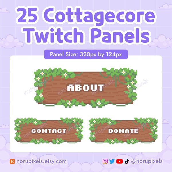 Wooden Cottagecore Twitch Panels  Stream Panels | Cozy Plant Stream Panels | 8 Bit Pixel Art for Twitch Streamer