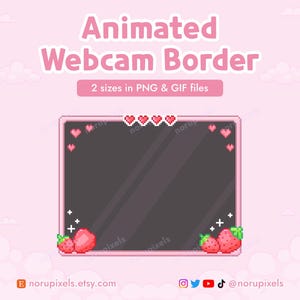 Kawaii jordgubbshjärtan webbkameraöverlägg | Alla hjärtans dag animerad webbkamerakant för Twitch-stream