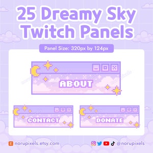 Pastel Aesthetic Pop up Box Window Twitch Panels | Purple Moon Sky Stream Panels | 8 Bit Pixel Art for Twitch Streamer