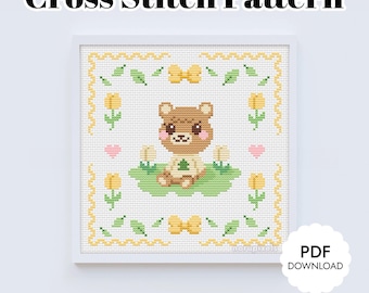 ACNH Maple Cross Stitch Pattern PDF | Teddy Bear Cross Stitch for Nursery Gifts
