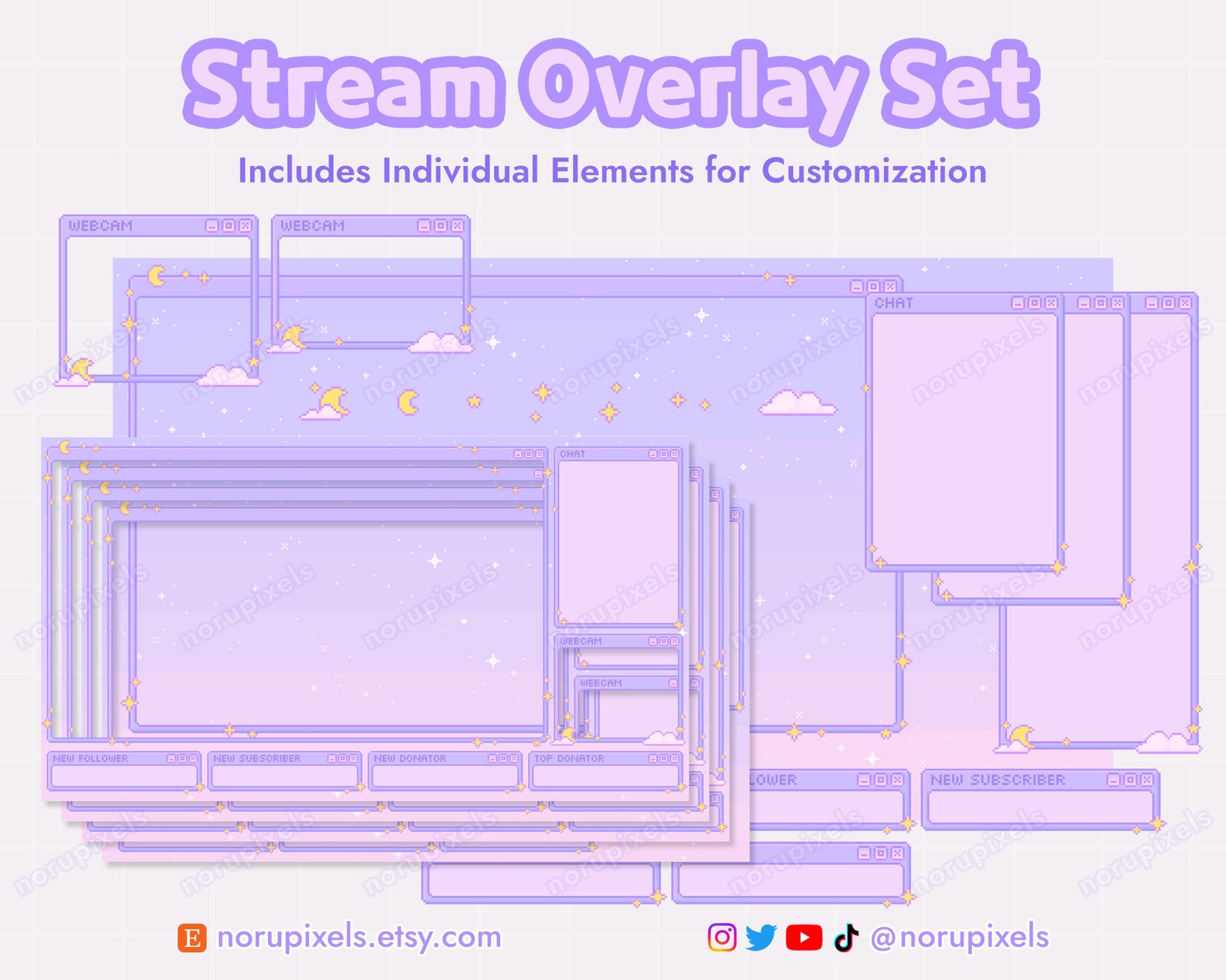 Customizeble Overlays Kawaii Dreamy Pastel Twitch Stream Overlay Set | Kawaii Pixel Webcam ...