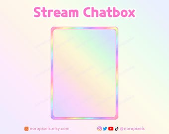 Holographic Rainbow Chat Box Overlay, Pastel Pixel Art VTuber Asset, Just Chatting Stream Asset, Cute Iridescent Twitch UI