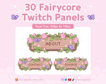 Pink Fairycore Twitch Panels, Spring Floral Pixel Art Stream Panels
