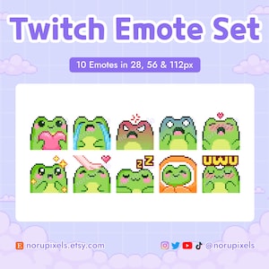 Pixel Frog Emote Set for Twitch Stream | Premade Twitch Emotes Frog