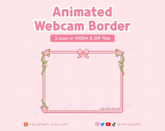 Twitch ストリーム用リボン ローズ ウェブカメラ ボーダー | かわいい Twitch アニメーション ウェブカメラ ボーダー | ストリーム ウェブカメラ フレーム オーバーレイ